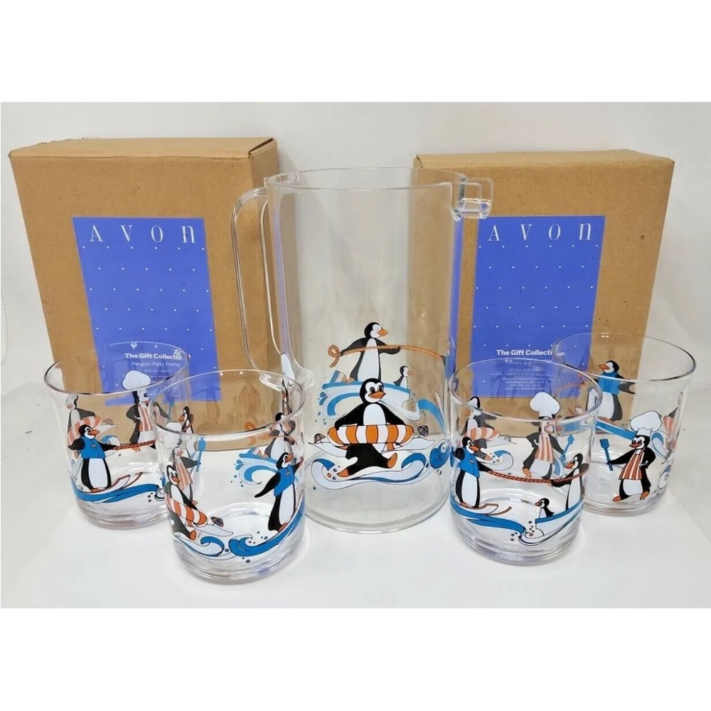 Avon Penguin Party Pitcher and Tumbler set